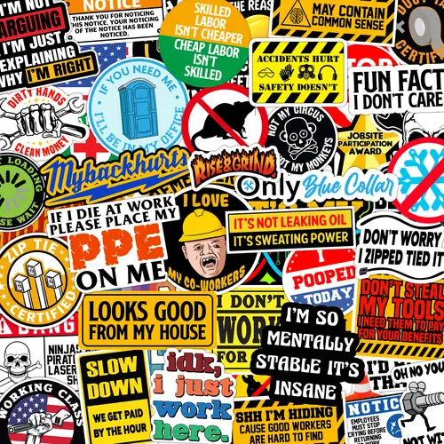 Funny Hard Hat Stickers Pack - Durable Vinyl Waterproof Office Labels for Blue Collar Workers, Gear, Lockers, Lunchboxes; Bold Humor Stickers for Meetings, Helmets, Toolboxes to Share with Co-workers