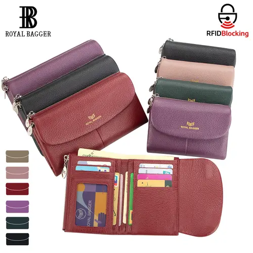 Royal Bagger Minimalist Japanese Genuine Leather Women's Foldable Trifold Card Holder - Magnetic Closure, Multi-Card Slot Organizer, Ideal Gift, Wallets for Women 2063,sohochic
