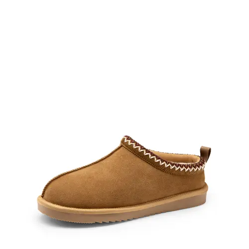 Dream Pairs [FuzzyEasy] Men's Genuine Suede Casual Slip-On Embroidered Trim Clogs - Soft Plush Footwear with Leather Nails, Memory Foam, Winter Warmth, TPR Wet Floor Grip, Indoor-Outdoor Walking Shoes,sohochic