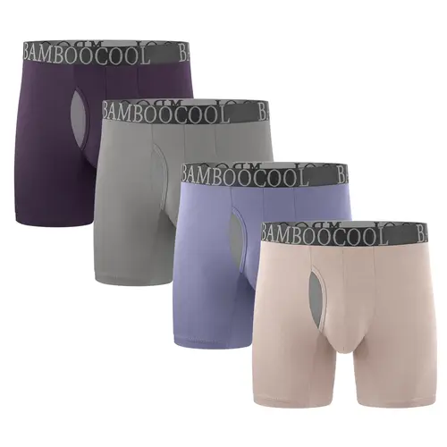 BAMBOO COOL Men's Body-Safe Bamboo Boxer Briefs, Stretch Moisture-Wicking Underwear with Supportive U-Pouch, Breathable Mesh Fly, Soft Cooling Fabric, 4/7 Pack for Sweat Management