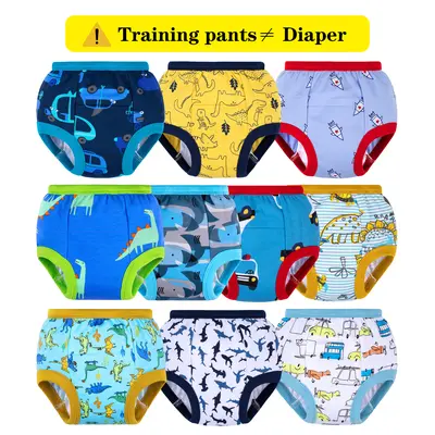 BIG ELEPHANT Light Absorbency Toddler Potty Training Pants, 10 Pack Reusable Cotton Training Underwear for Boys, Wet Feeling Daytime Potty Learning Pants
