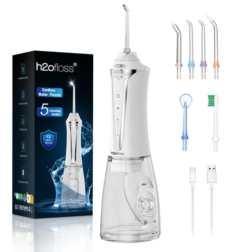 h2ofloss Water Flosser - 5 Modes Portable Rechargeable IPX7 Waterproof Oral Irrigator, Plaque & Tartar Removal Deep Cleaning Health Oral Irrigator for Home & Travel, P11 White (Christmas Sale), Health Oral Irrigators,sohochic