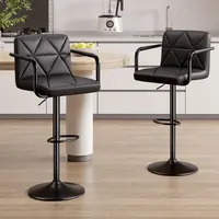 Set of 2 Black PU Leather Swivel Barstools - Indoor Counter Height Furniture with Back & Arms, Adjustable Height 25.5-34.5 IN, 360-Degree Rotation, Chair