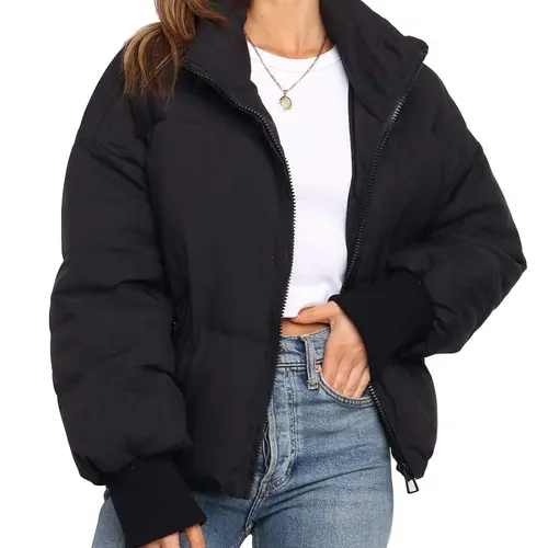 Arssm Women’s Cropped Quilted Jacket – Lightweight Zip-Up Winter Coat for Cozy Streetwear & Casual Cold Weather Outfits