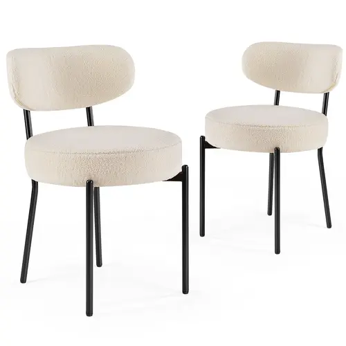 Sweet Furniture F Dining Chairs Set of 2, Boucle Upholstered Kitchen Chairs with Curved Backrest & Metal Legs, Mid Century Modern Round Dining Room Chairs for Vanity, Living Room