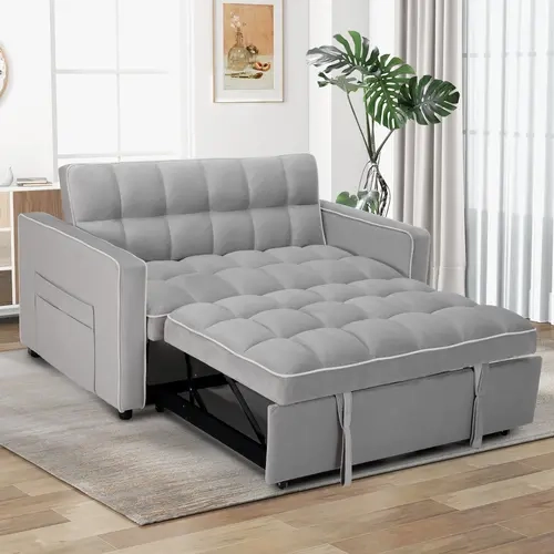 【summergarden】 EBELLO 3 in 1 Convertible Sleeper Sofa Bed, Velvet Modern Loveseat Futon Couch Pullout Bed with Side Storage Pockets, Small Love Seat Lounge Sofa Futon for Small Space, Living Room