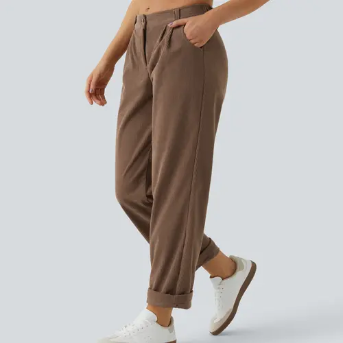 Halara Mid Rise Button Zipper Side Pocket Corduroy Casual Pants