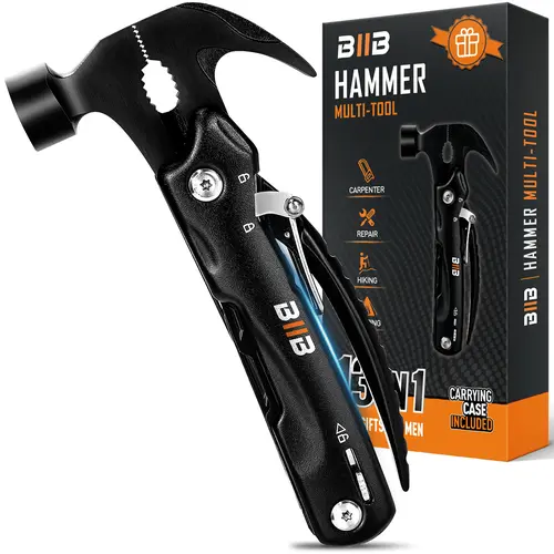 BIIB Portable 12-in-1 Stainless Steel Hammer Multitool - Universal Hand Tool, EDC Gear, Unique Gifts for Man for Boyfriend, Husband, Hunting, Camping Survival Use
