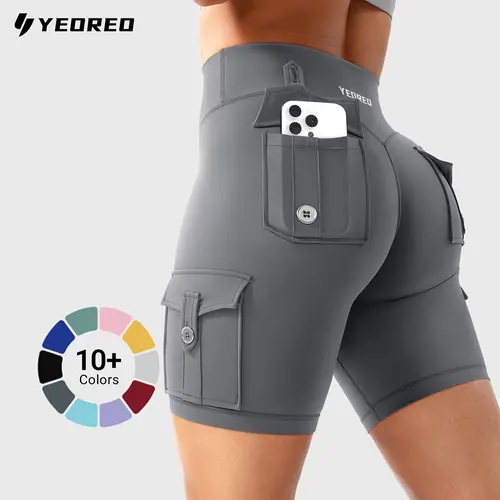 YEOREO CoreFlex Women's Workout Biker Shorts with Cargo Pockets Hidden Scrunch High Waisted 8" Inseam Gym Shorts for Summer Squat-Proof & Comfortable Fit sohochic