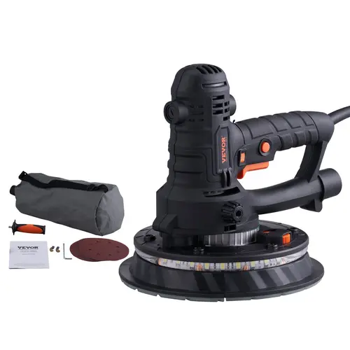 VEVOR Brush Motor Drywall Polishing Sander, Variable RPM Power Tool with Ergonomic Grip, 360° Rotation Pad, Automatic Dust Removal Vacuum, Adjustable Suction, Detachable Edge, LED Strips, Dust Bag, DIY Home Improvement Tool,toolupgrade
