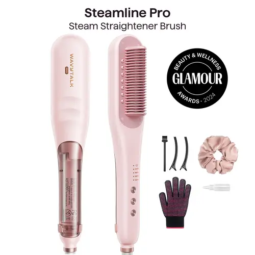 Wavytalk Steamline Pro Steam Straightener Brush, Hair Tools with Straightening Comb, Scrunchie and Glove