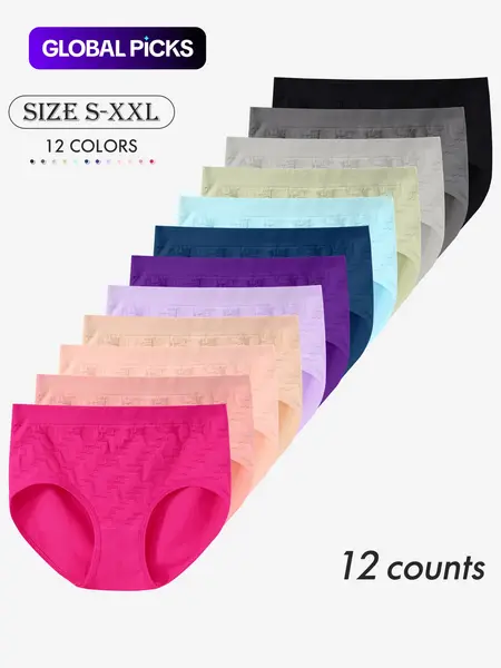 Women's Seamless Briefs, Breathable Mid-Waist Triangle Fitted Panties, 4/6/12/16 Pcs Pack, Casual Plain Design, All Seasons Comfort, Breathable Seamless Panty, Fitted Underwear Basic #GLOBAL PICKS