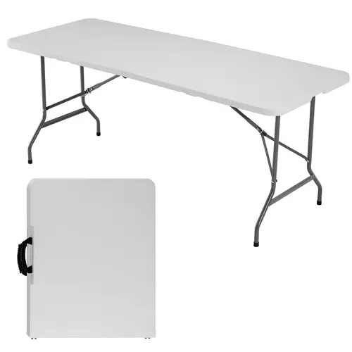 Sweetcrispy Heavy Duty Folding Outdoor Patio Table (4/6/8FT) with Iron Legs, Carrying Handle, Portable for Camping, BBQs, Christmas Gifts - Indoor & Outdoor Use, Garden