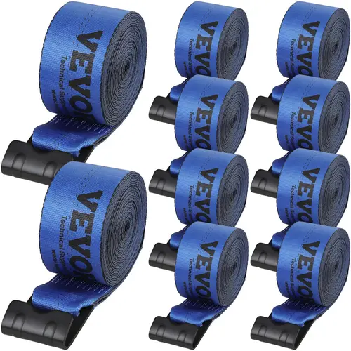 VEVOR Winch Straps, 10-Pack 4"x30' Truck Accessories with Flat Hook, 6000 lbs Load Capacity, 18000 lbs Breaking Strength, Flatbed Tie Downs for Trailer Cargo Control