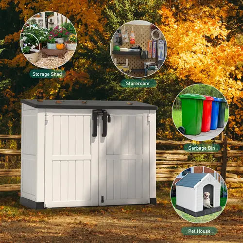 LHBCRAFT  outdoor Resin Horizontal Storage Shed Multifunctional Use, Easy to Install, Large Storage , WeatherResisfant , springtokEasy Clean , Lockable Door outdoor Resin Horizontal Storage Shed,