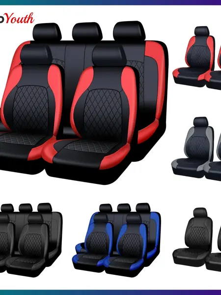 AutoYouth PU Leather Car Seat Covers Set, 2/5 Seats Universal Fit Waterproof Protectors for Most Auto Truck Van SUV, Airbag Compatible, Scratch Resistant & Spill Proof, Black Red Pink Front & Rear Car Interior Accessories, Truck Accessories toolupgrade