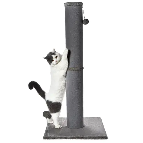 Made4Pets Plain Freestanding Sisal Vertical Scratcher for Indoor Cats, 19.25" L x 19.25" W x 41.73" H, Sturdy Base, Replaceable Spring Toy, Compact Design, Space-Saving Build, Supports Nail Health, Deters Sofa Scratching