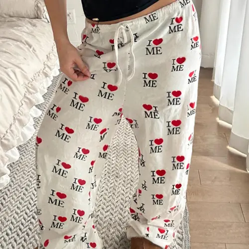 Women's Letter & Heart Print Drawstring Waist Sweatpants, Casual Fashion Pants, Casual Comfy Baggy Straight Leg Trousers for Daily Wear, Ladies Casual Style Bottoms for All Seasons, Womenswear