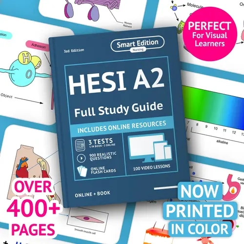 Smart Edition HESI A2 Color Study Guide Workbook - Interactive Book Set for Nursing Exam Prep, English Learning Materials, 5 Realistic Practice Tests, 100 Video Lessons, Visual Focus Online Access, Mobile App (Office Stationery)