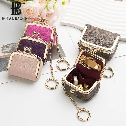 Royal Bagger Genuine Leather Minimalist Mini Coin Purse - Solid Color Kiss Lock Coin Pocket, Women's Casual Wear Everyday Pouch with Leather Card Holders, Wallet Accessory, Gifts for Adulting Women 1894,sohochic