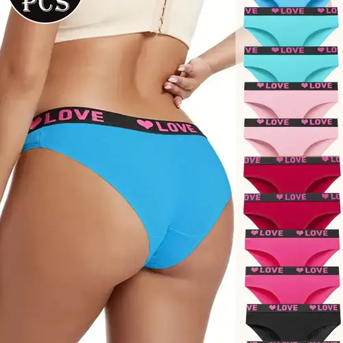 12pcs Color Block Letter Print Briefs, Elegant Comfy Breathable Stretchy Intimates Panties, Women's Lingerie & Underwear,Valentine's Day gift summerwins Womenswear