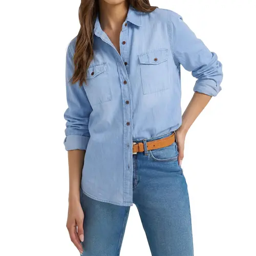 luvamia Denim Shirt Women Chambray Jean Western Shirts Long Sleeve Button Down Tops Cotton Collared Casual Womenswear Blouse,back to school,back to school shopping,clothes for back to school,first day of school outfits