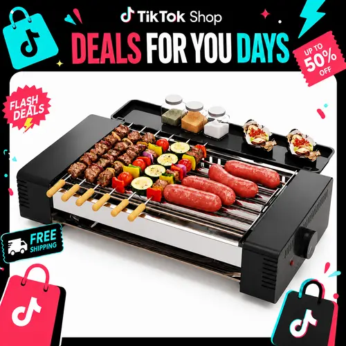 TMWINGS Electric 2-in-1 Indoor Electric Grill, Hot Dog Roller Grill, Smokeless BBQ Gril, Sausages, Brats, Kebabs, Skewers & Breakfast Links, Portable Countertop Barbecue Cooker for Home Kitchen, Family Parties & Game Day tiktokshops