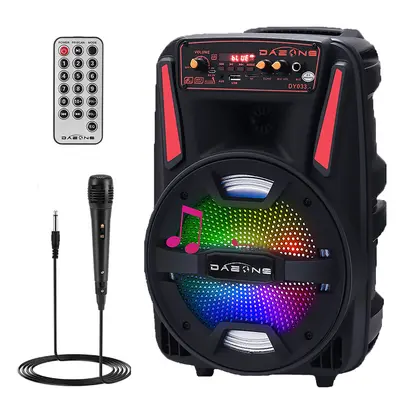 Portable Bluetooth PA Speaker 8" Wireless Rechargeable Speaker With Microphone FM Radio LED Audio