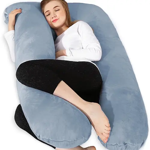 Chilling Home U-Shaped Maternity Full Body Pillow, 55in Cooling Plain Pregnancy Sleep Aid with Soft Corduroy Polyester, Optimal Density for Relaxation & Softness, Floor Use, Zipper Closure & Adjustable Height for Back, Legs, Baby Bump Support
