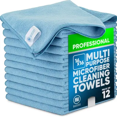 MW Pro Multi-Surface Microfiber Towel – 12 Pack | Premium Cleaning Cloth | Clean, Buff, Dust, Polish, Absorb | Large 16"x16" Kitchen Absorbent