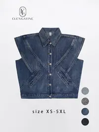 Women's Collared Vintage Bohemian Denim Sleeveless Blazer Vest Plussize Basic Minimalist Clothes, Wide Shoulders, Slit Pockets, Button Front Closure, Fitted Chic Style for Casual Winter Summer Wear,clothes for back to school,first day of school outfits,so