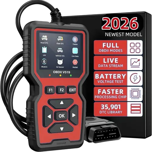 V519 Red Automotive OBD2 Scanner - Car Diagnostic Code Reader with 12V Voltage Tester, Charging System Test, Freeze Frame Data, 10 Languages (Spanish, Russian, Chinese Included) for OBDII/EOBD Protocol Vehicles (Ideal Father's Day Gift),toolupgrade