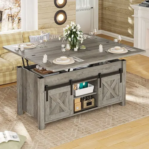 SIKAIC 4-in-1 Lift Top Coffee Table with Storage, Modern Rectangle Coffee Table with Adjustable Height and Hidden Compartment for Living Room