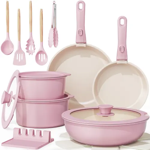 Astercook 21-Pc Ceramic Nonstick Aluminum Pots and Pans Set - Induction-Ready Detachable Handle Cookware, Easy-Clean, Dishwasher & Oven Safe, Durable Silicone Kitchen Supplies, Family Size Bundle (Summer Sale Deal), Cookware Sets