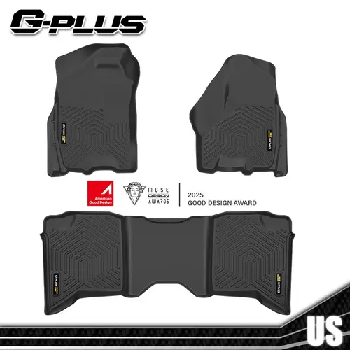 G-PLUS TPE Rubber Car Floor Liners - 3PCS Truck Accessories for 2002-2024 Dodge Ram 1500/2500/3500 Crew/Quad Cab, All-Seasons Durable 1st & 2nd Row Mats, Black Interior Accessory with Grip, Foot Traction, Multiple Fits Protection,toolupgrade