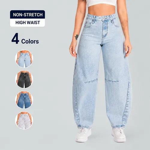 Blake Non-Stretch High Waist Barrel Jeans Womenswear Bottom Casual Denim Pants Daily Outfit Basic Streetwear Fall Fashion BM003 | BlueMoment