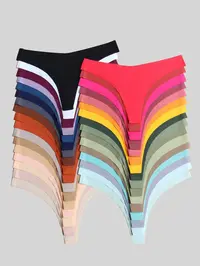 Women's Solid Color V-shaped Waist Thong, Breathable Comfortable Seamless Panty for Daily Wear, Women's Underwear for All Seasons, Women Underwear, Thongs, Undergarments, Underwear for Women, Nylon, Medium, Seamless Smooth Panty