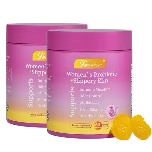 【2 Bottles】LEEFAR Her Juicy  Feminine Probiotics Gummies- All in One Solution with Slippery Elm and Prebiotics&Lactobacillus Probiotic Blend for Women’s pH Balance and Dryness - Hawaiian Pineapple Gummies 60 Count probiotics women