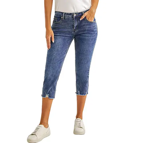 luvamia Jean Capri Pants for Women High Waisted Ripped Skinny Jeans Stretchy Denim Capris Cropped Jeggings with Pockets Slim Trouser, Streetwear, Bottom, Capri Pants Women, Ripped Style Jeans