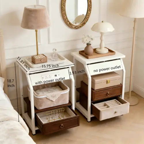 【2PCS】Mr IRONSTONE Night Stand Set 2, Night Stand with Charging Station, Nightstand with U-S-B Ports and Outlets, Small Bedside Table, White