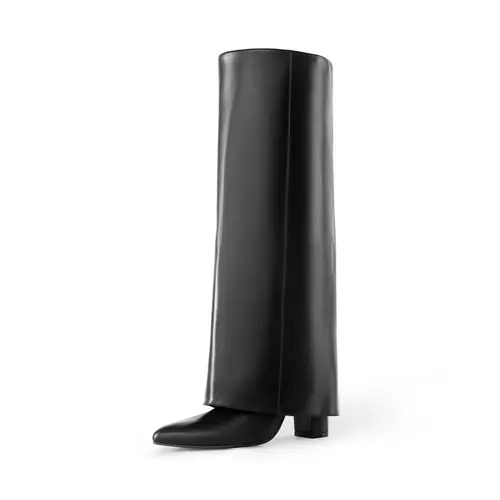 Dream Pairs Women's Fold-Over Knee-High Boots - PU Leather, Pointed Toe, Chunky Heel, Side Zip, 4mm Latex Cushioned Insole, Party Statement Shoes, Casual Footwear,sohochic