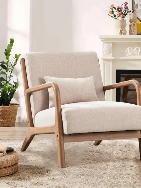 [DealsForYouDays] EBELLO Modern Accent Chair, Comfy Fabric Living Room Chairs with Solid Wood Frame, Lounge Reading Armchair, Easy Assembly