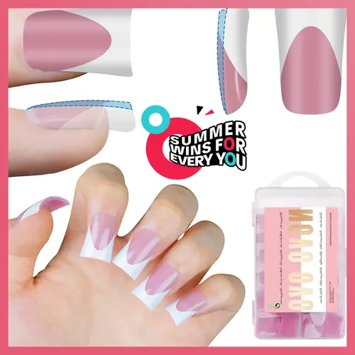 NOVO OVO French Tip Short Duck Nail Tips Press on, Pre-designed Soft Gel Nail Extension, BERRY PINK Pre-applied Tip Primer & Base Coat, Full Cover Matte Vrial False Nails for DIY x 12 Sizes 240 pcs【DOES NOT INCLUDE: LIGHT, GLUE, BUILDER GEL】, Nail Extensi