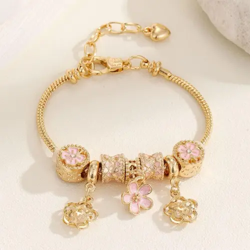 Mother's Day Gift Women's Cute Flower & Rhinestone Fish Tail & Heart Design Bracelet, Fashionable Bracelet, Rhinestone Decorated Bangle Bracelet, Fashion Jewelry for Party, Daily Decor, Trendy All-match & Exquisite Jewelry for Birthday Gift