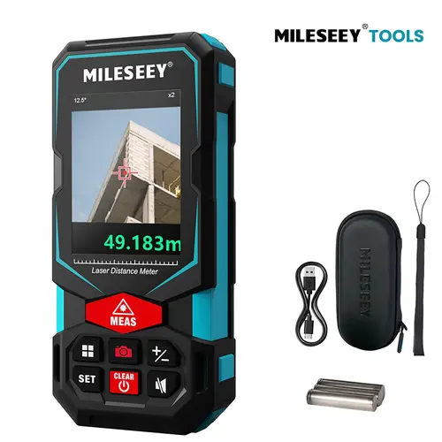 MILESEEY S7 Outdoor Laser Measure Tool - CE Certified, Rechargeable, 330ft Long Range, 2mm Accuracy, Viewfinder Camera, 4x Zoom Pointfinder, P2P, m/ft/in Switch, 135g, for Pro Use