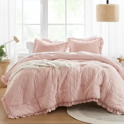 REGENCY HEIGHTS Queen Comforter Set - 3-Piece Comfy Microfiber Decorative Bedding Set, Prewashed Ruffle Shabby Chic, Diamond-Quilted Top, Overlapping Shams, All-Season Bedroom Decor