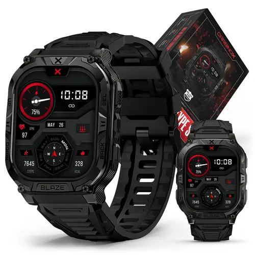 Carbinox Blaze Smart Watch with GPS, Fitness Tracker Compatible with Android and IOS Make Receive Calls Messages, Heart Rate, Monitor Stress Levels, Tracker Oxygen, Monitor Steps Counter, Sleep Tracking, Alarm, Clock, Social Media Notifications