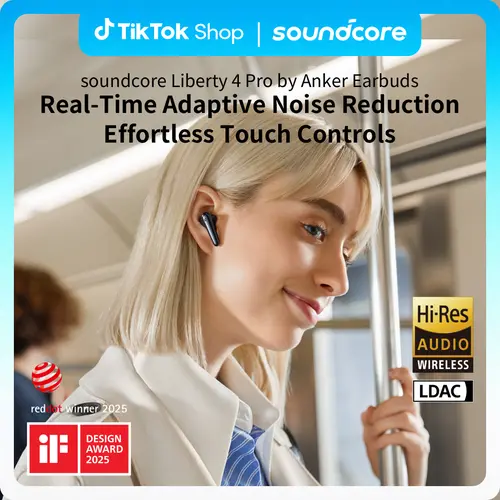 soundcore Liberty 4 Pro by Anker, Noise Cancelling Wireless Earbuds, 7-Sensor and Real-Time Adaptive Noise Cancelling, 2× Faster Charging, Studio-Level Hi-Fi Music, Clear Calls with 6 Mics and AI #tiktokshopsummersale