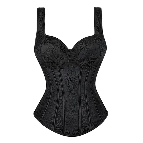Women's Gothic Mardi Gras Jacquard Overbust Corset Top - Strappy Bustier Bodysuit, Vintage Bonded Shapewear, Post Surgery Wear, Unique Halloween Costume, Alt Clothes (Christmas, Easter) (1569-D1)