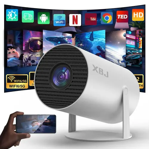XBJ Smart Mini Portable Projector - 300ANSI, Android 12 Built-In, WiFi, Bluetooth5.4, 4K Decoding, Keystone Correction, 180-Degree Rotation, Short-Throw, ABS Body, Space-Saving, Game-Ready, Large Screen Support, for Home/Outdoor Use (Black Friday),sohochi